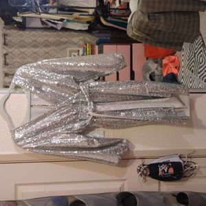 Anthropologie silver sequined / sparkly party dress